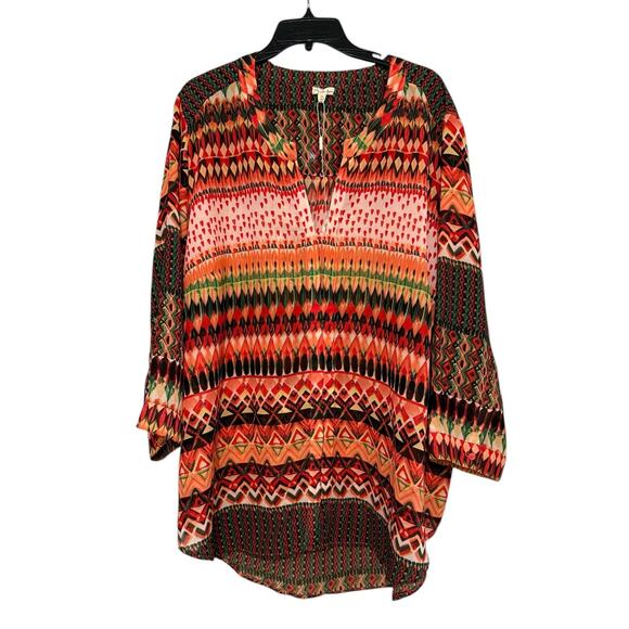 Antilia Femme 3X Boho Geometric Print Peasant Blouse Top Multicolor Flowy Tunic - Picture 2 of 8